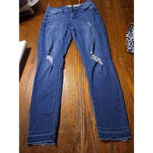 Size 11 Indigo Rein Denim Blue Jeans Anklet Distressed Raw Hem Pants